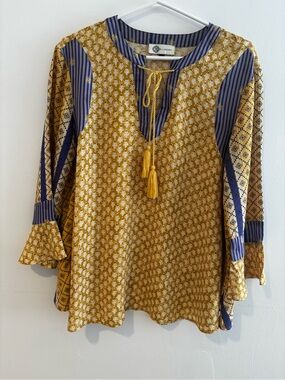 Bellissima boho blouse Tunic Top in Yellow and Blue